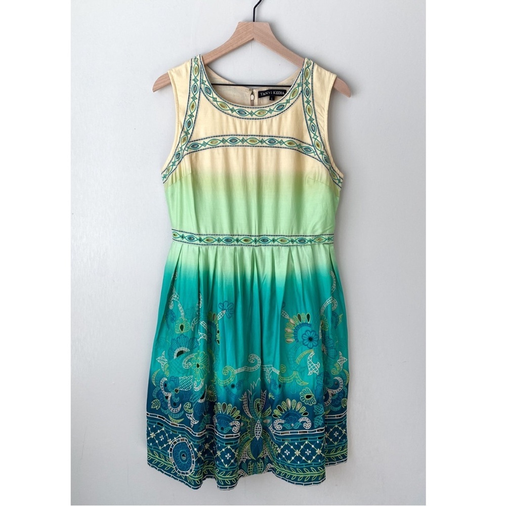 Anthropologie Tanvi Kedia Embroidered Ombre Fit & Flare Dress Large